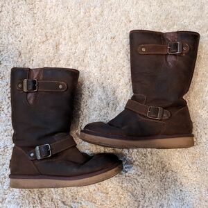 Ugg Kensington Brown Leather Sheepskin Buckle Boot Women's Size 7